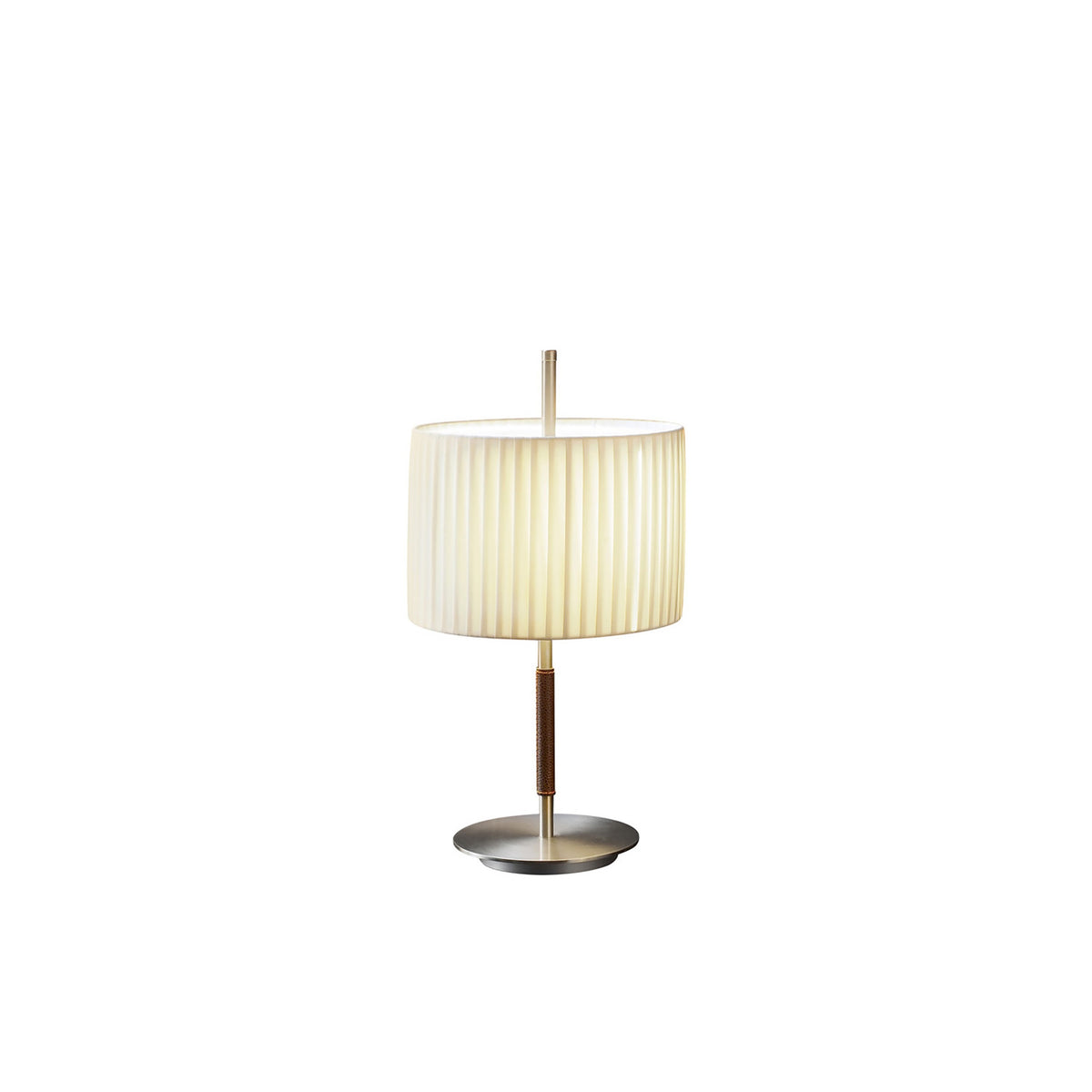 Bover Danona Mini Tischleuchte – Schirm Band transluzent satiniert Nickel dunkel Leder Creme