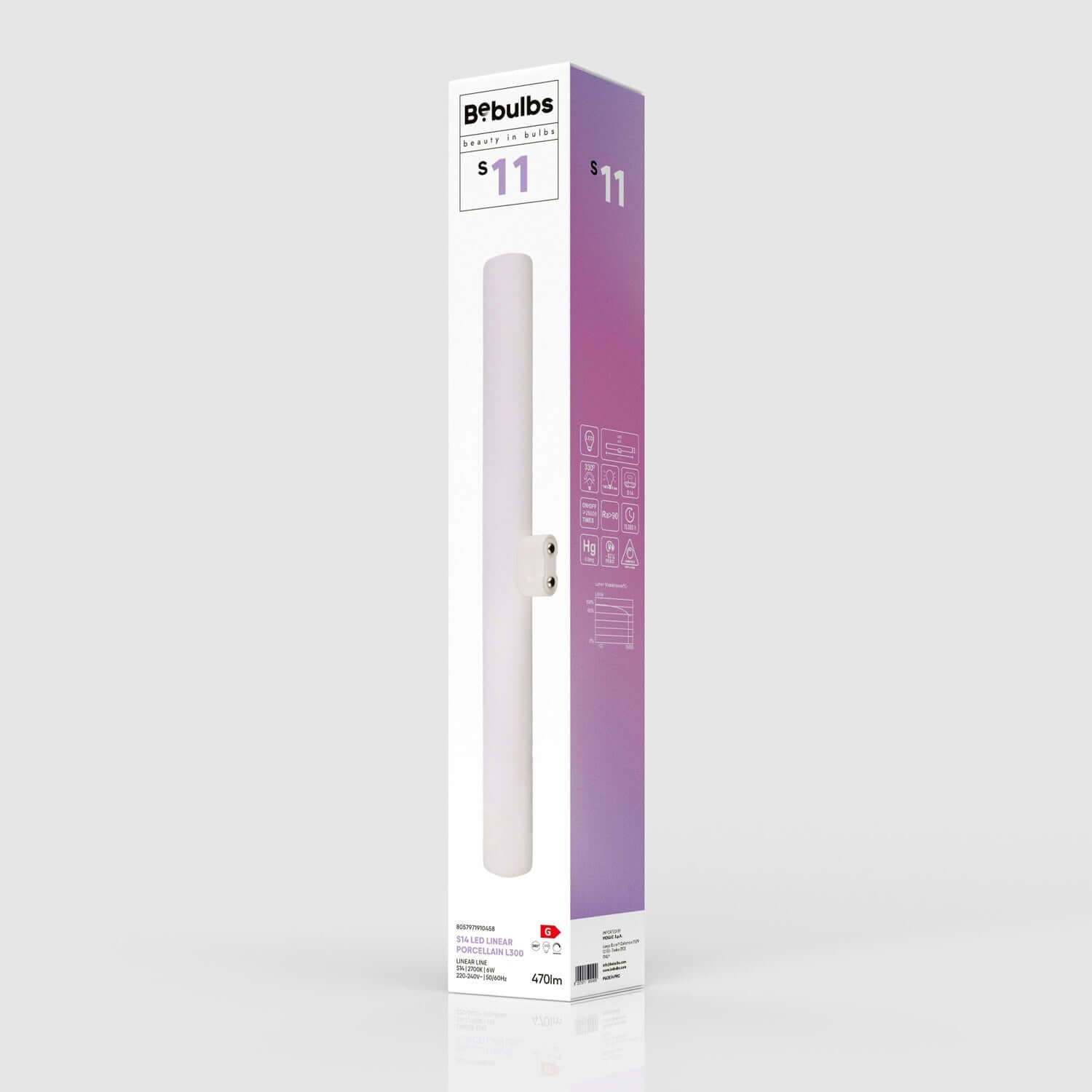 LED-Lampe mit Porzellan-Effekt CRI 90 Linear S14d – Länge 300 mm 6W 470Lm 2700K Dimmbarkeit – S11. – Produktansicht 4