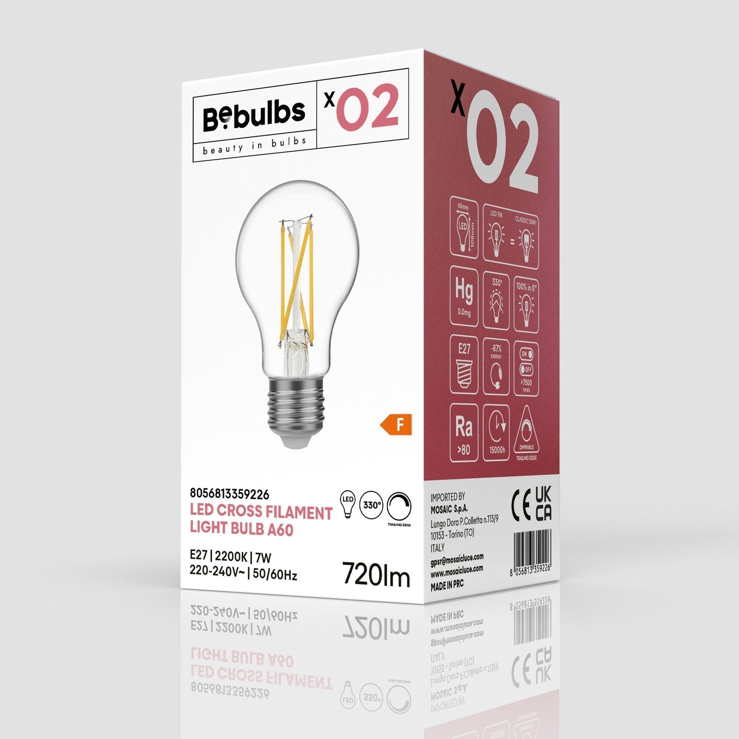 Glühbirne LED mit gekreuztem Filament Tropfen A60 7W 720 lm E27 2200K dimmbar - X02 – Produktansicht 3