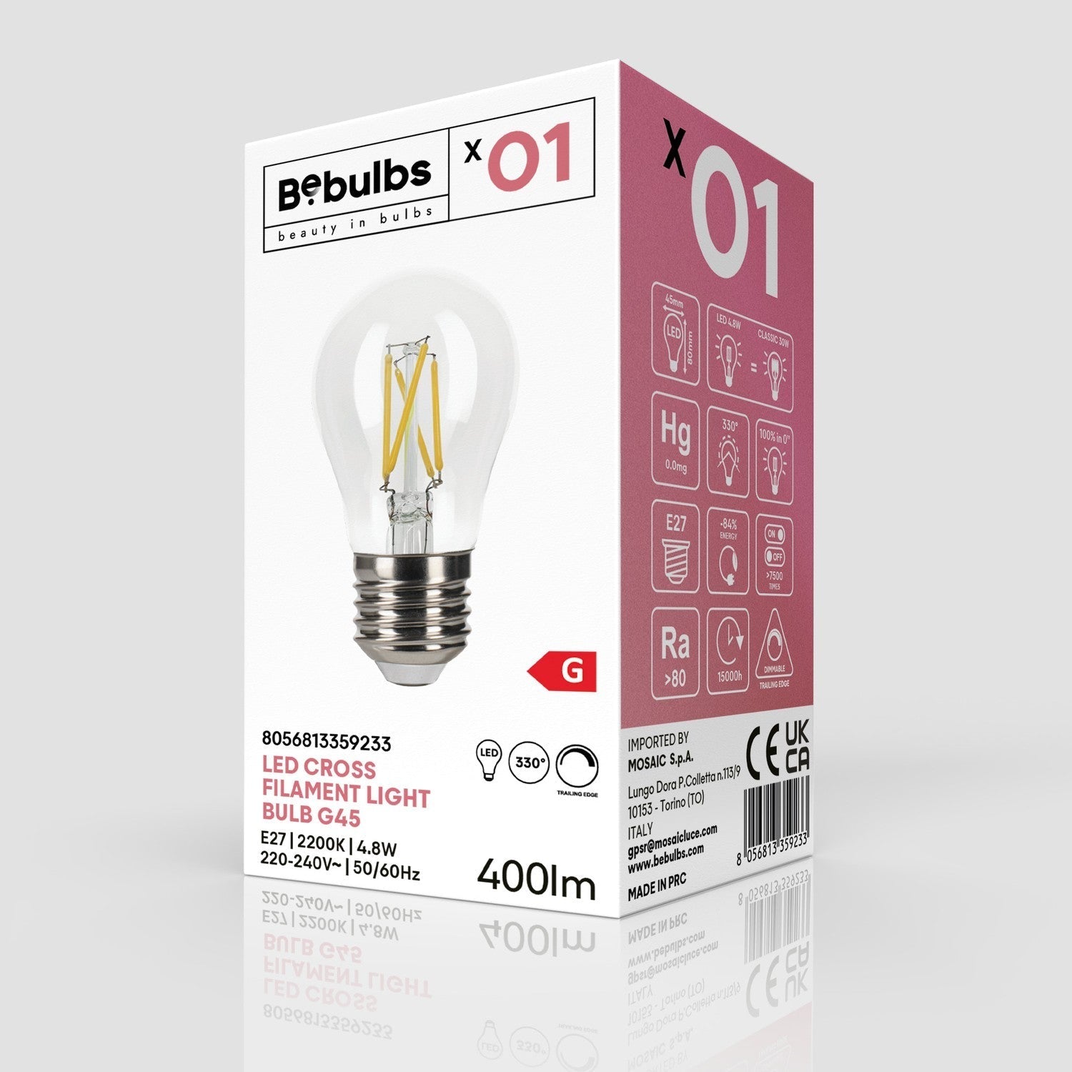 Glühbirne LED mit gekreuztem Filament Mini-Globe G45 4,8W 400 lm E27 2200K dimmbar - X01 – Produktansicht 3