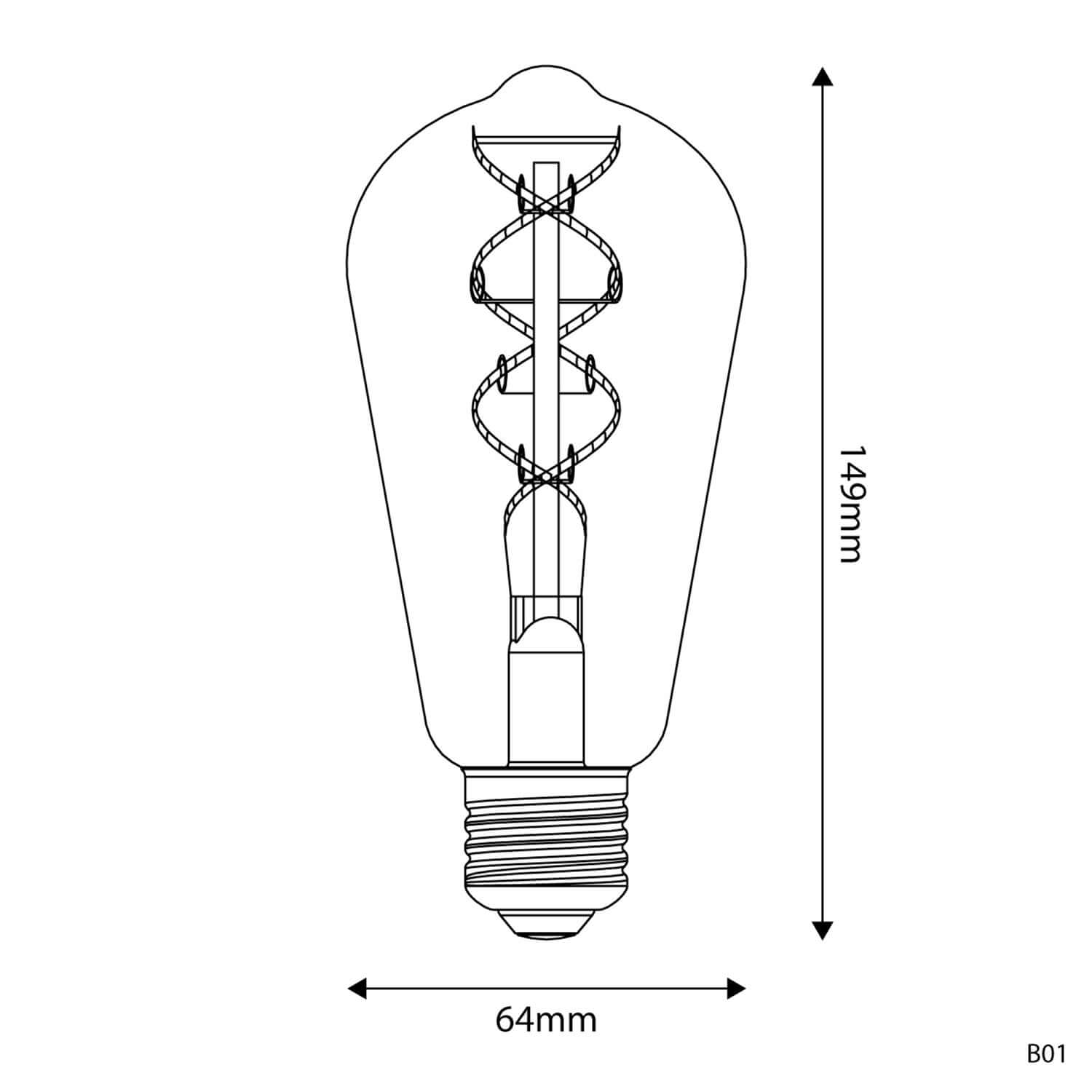 Goldene LED-Lampe Linea 5V Spiralfaden Edison ST64 1,3W 80Lm E27 2500K Dimmbar - B01 – Produktansicht 2