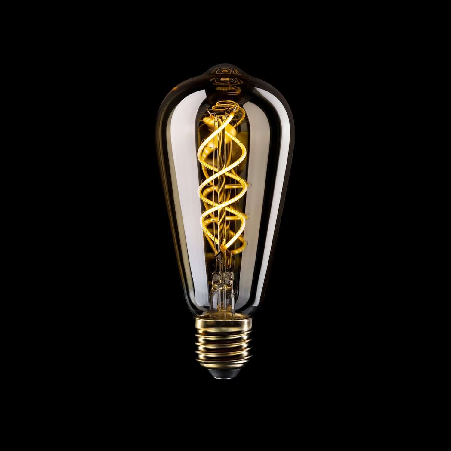 Goldene LED-Lampe Linea 5V Spiralfaden Edison ST64 1,3W 80Lm E27 2500K Dimmbar - B01 – Produktansicht 1