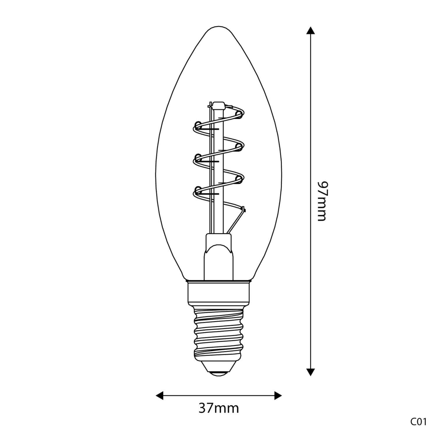 LED-Lampe Gold Carbon Line Spiralfaden Kerze C35 2,5W 136Lm E14 1800K dimmbar - C01 – Produktansicht 2