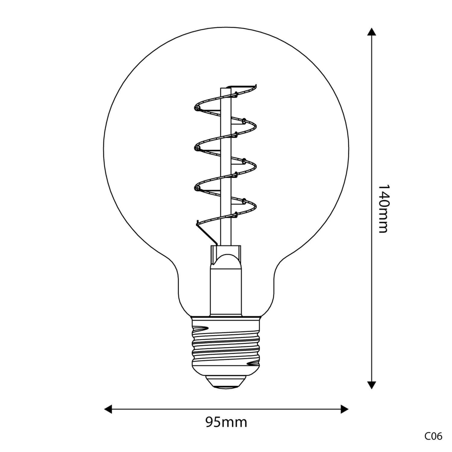LED-Glühbirne Gold Carbon Line Spiralfaden Globe G95 4W 250Lm E27 1800K dimmbar – C06 – Produktansicht 2