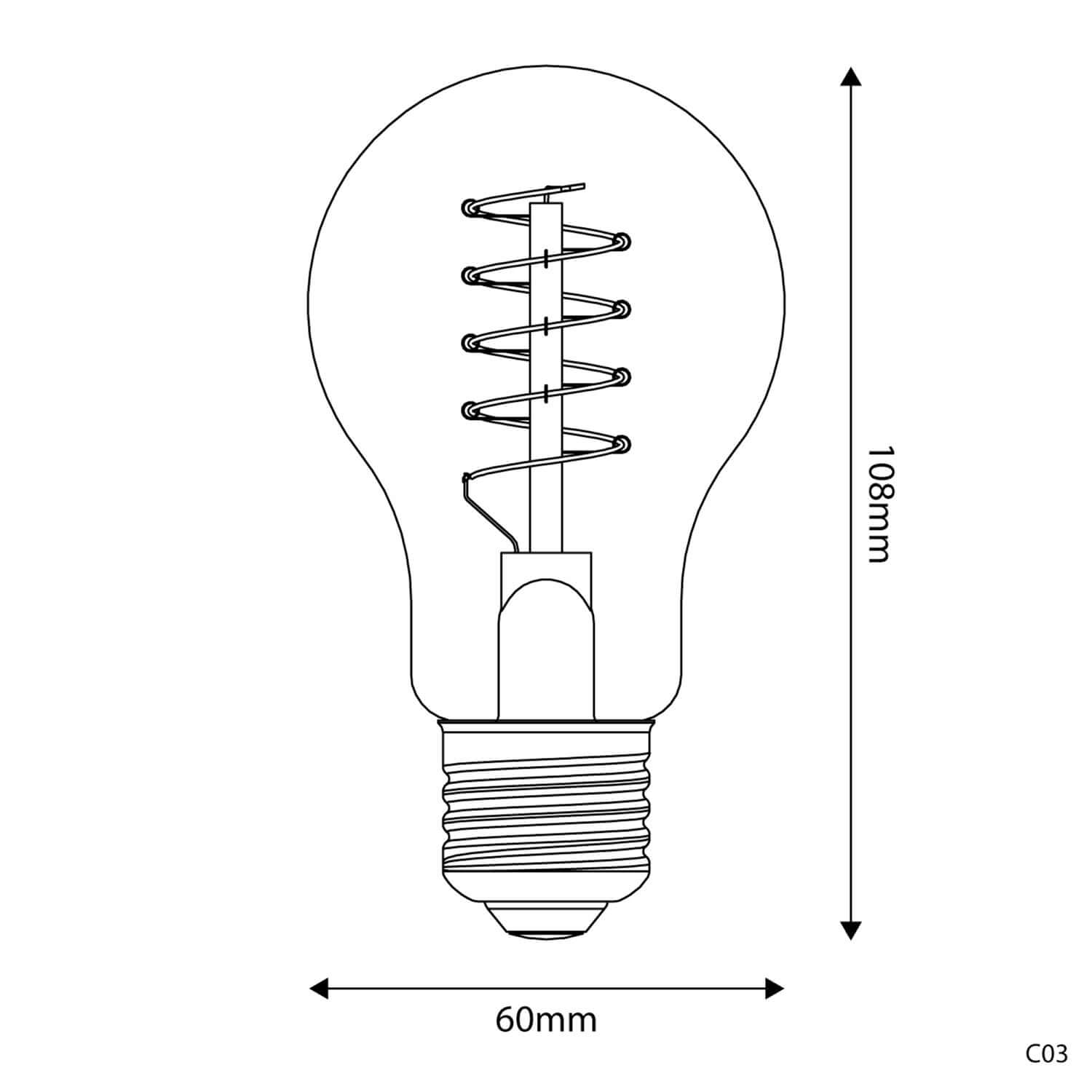 LED-Lampe Gold Carbon Line Spiralfaden Birnenform A60 4W 250Lm E27 1800K dimmbar – C03 – Produktansicht 2