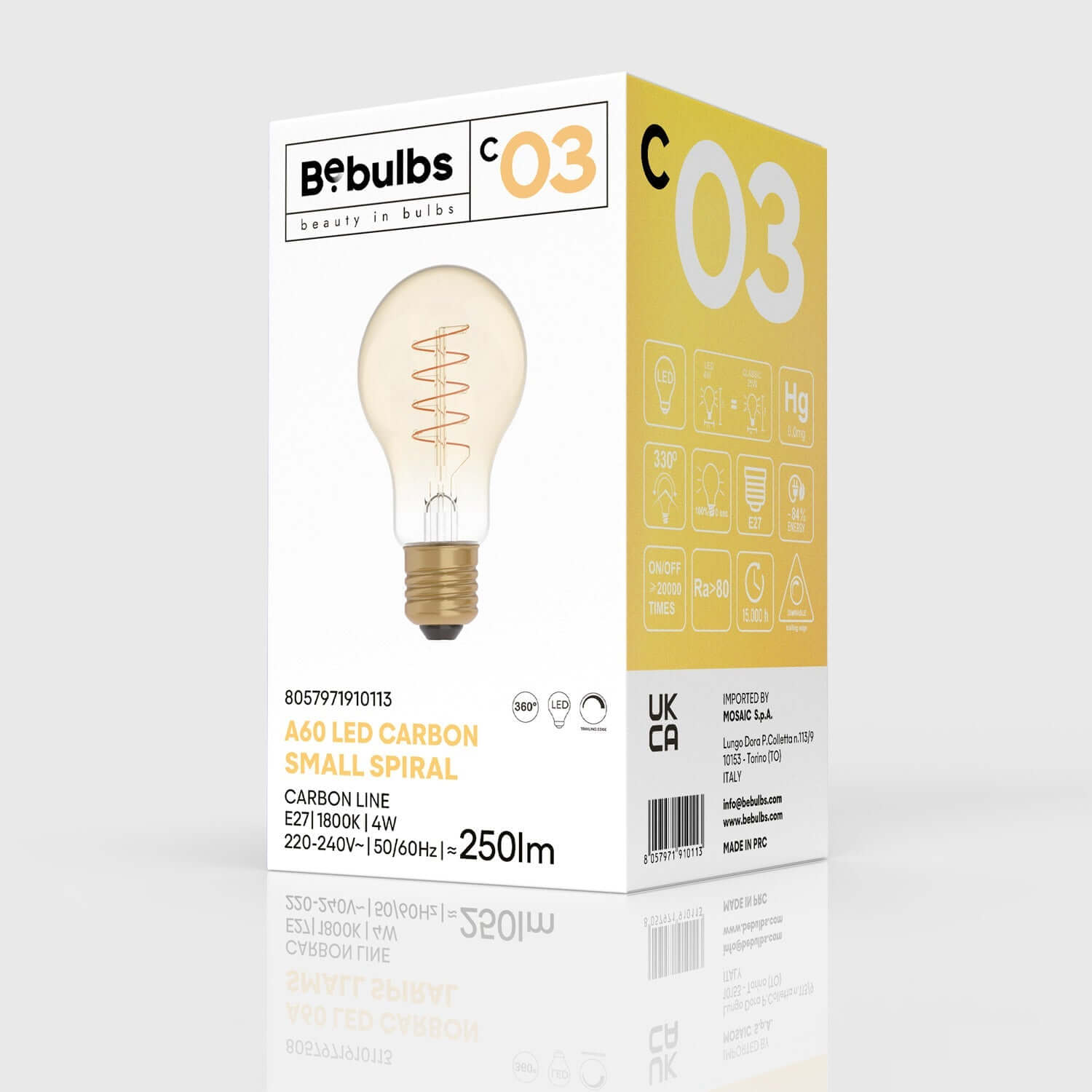 LED-Lampe Gold Carbon Line Spiralfaden Birnenform A60 4W 250Lm E27 1800K dimmbar – C03 – Produktansicht 3