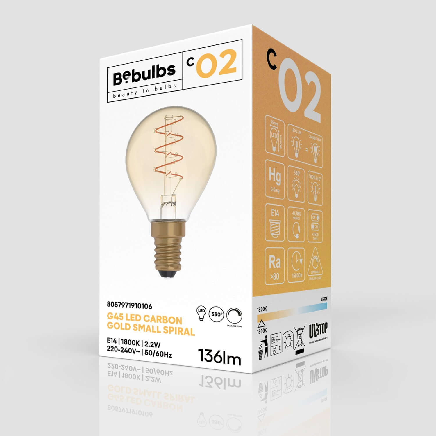 LED-Glühbirne Gold Carbon Line Spiral-Filament Mini Globe G45 2,2W 136Lm E14 1800K dimmbar - C02 – Produktansicht 3
