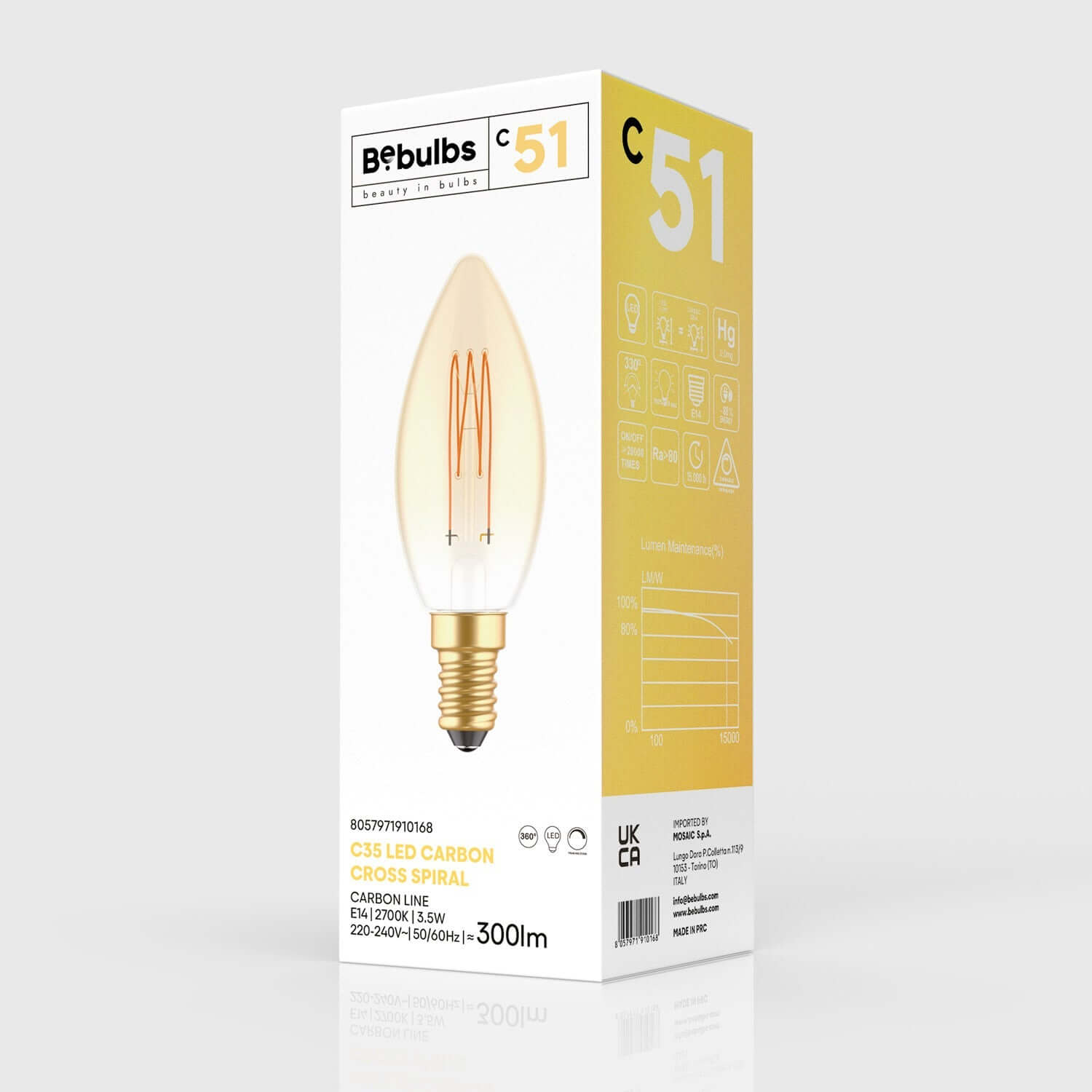 LED-Glühbirne Gold Carbon Line mit vertikalem Faden, Kerze C35 3,5 W 300 Lm E14 2700K dimmbar - C51 – Produktansicht 3