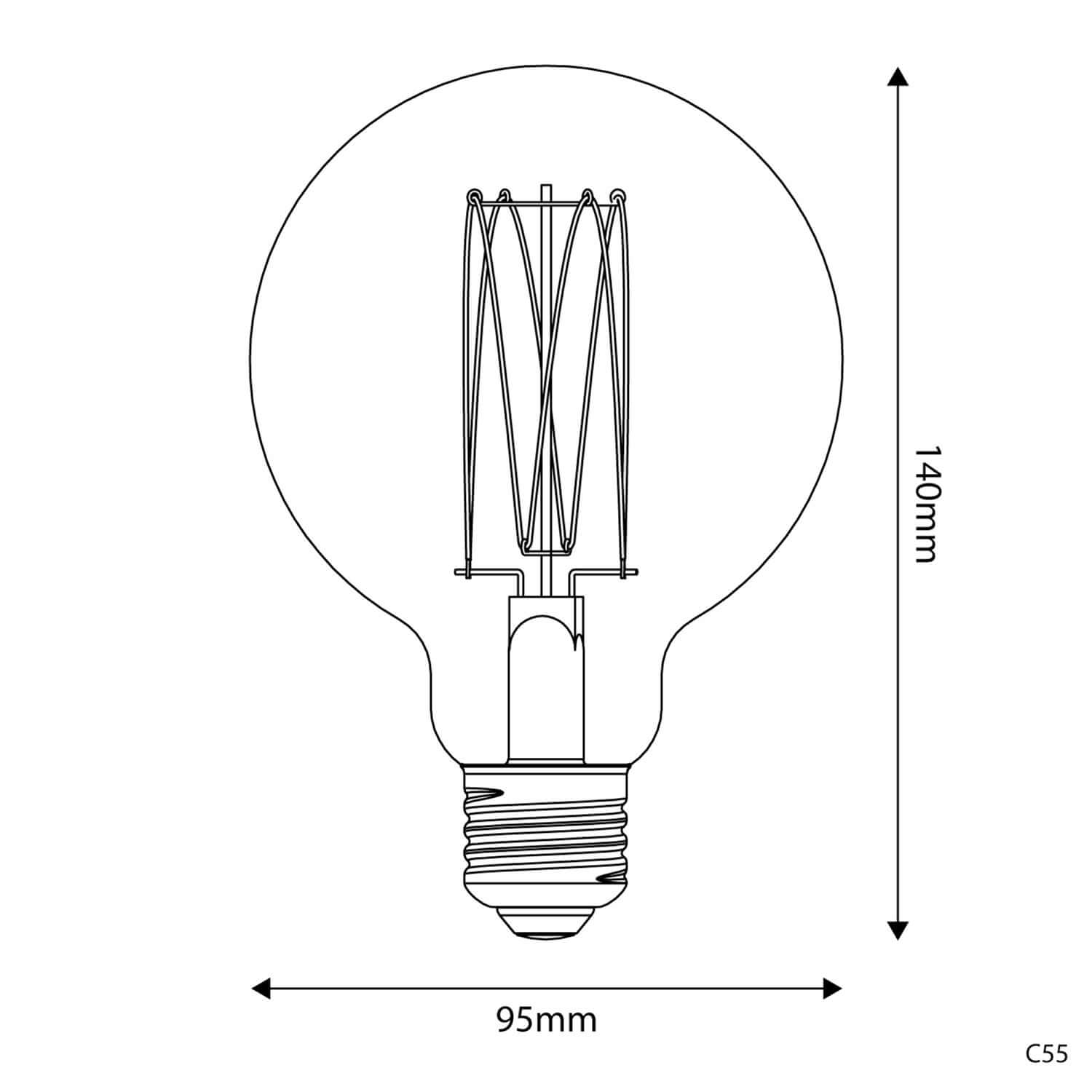 LED-Glühbirne Gold Carbon Line mit vertikalem Faden Globus G95 7W 640Lm E27 2700K dimmbar - C55 – Produktansicht 2