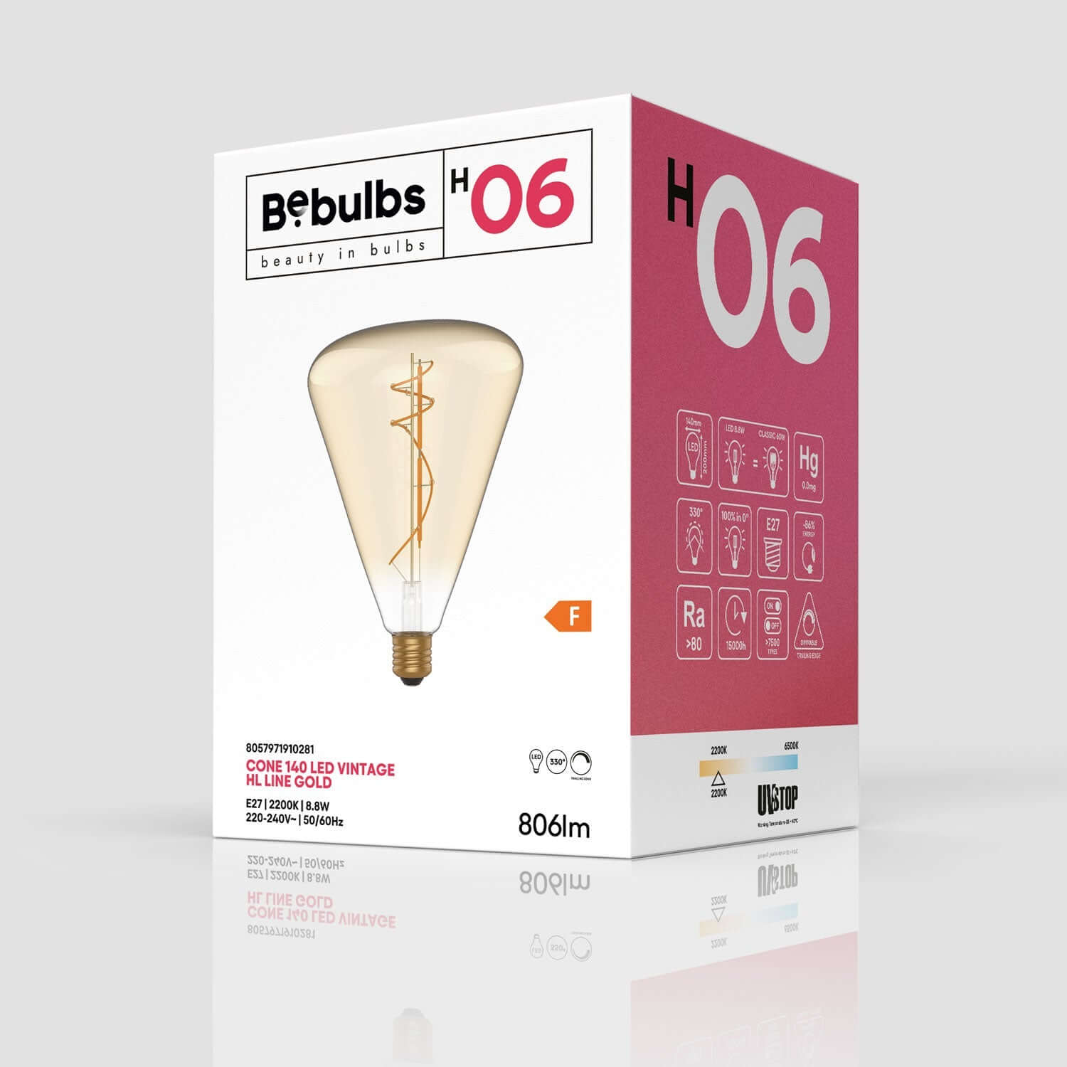 LED-Lampe Gold Cone 140 8,8W 806Lm E27 2200K dimmbar – H06 – Produktansicht 3