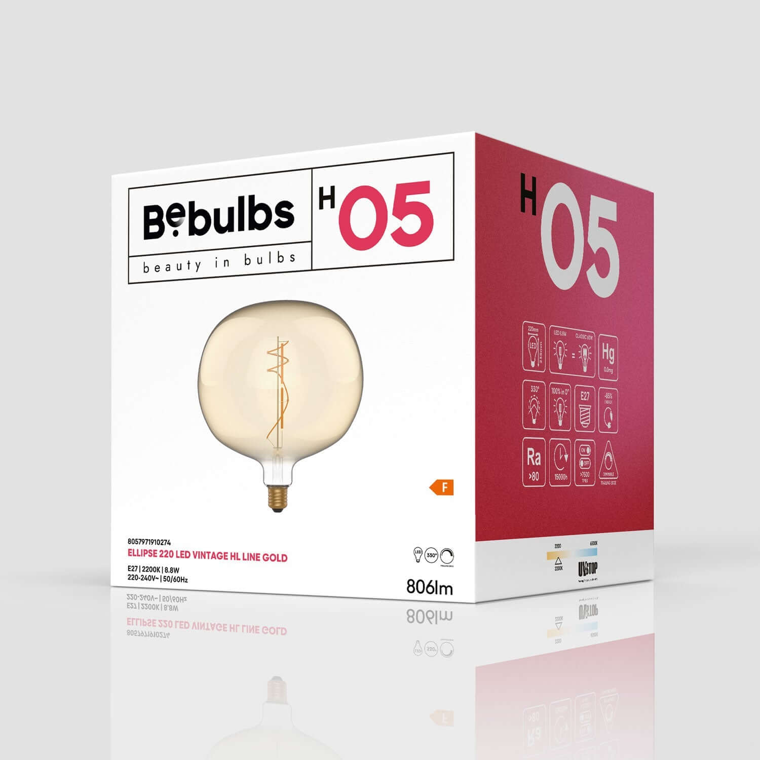LED-Lampe Golden Ellipse 220 8,8W 806Lm E27 2200K dimmbar – H05 – Produktansicht 3