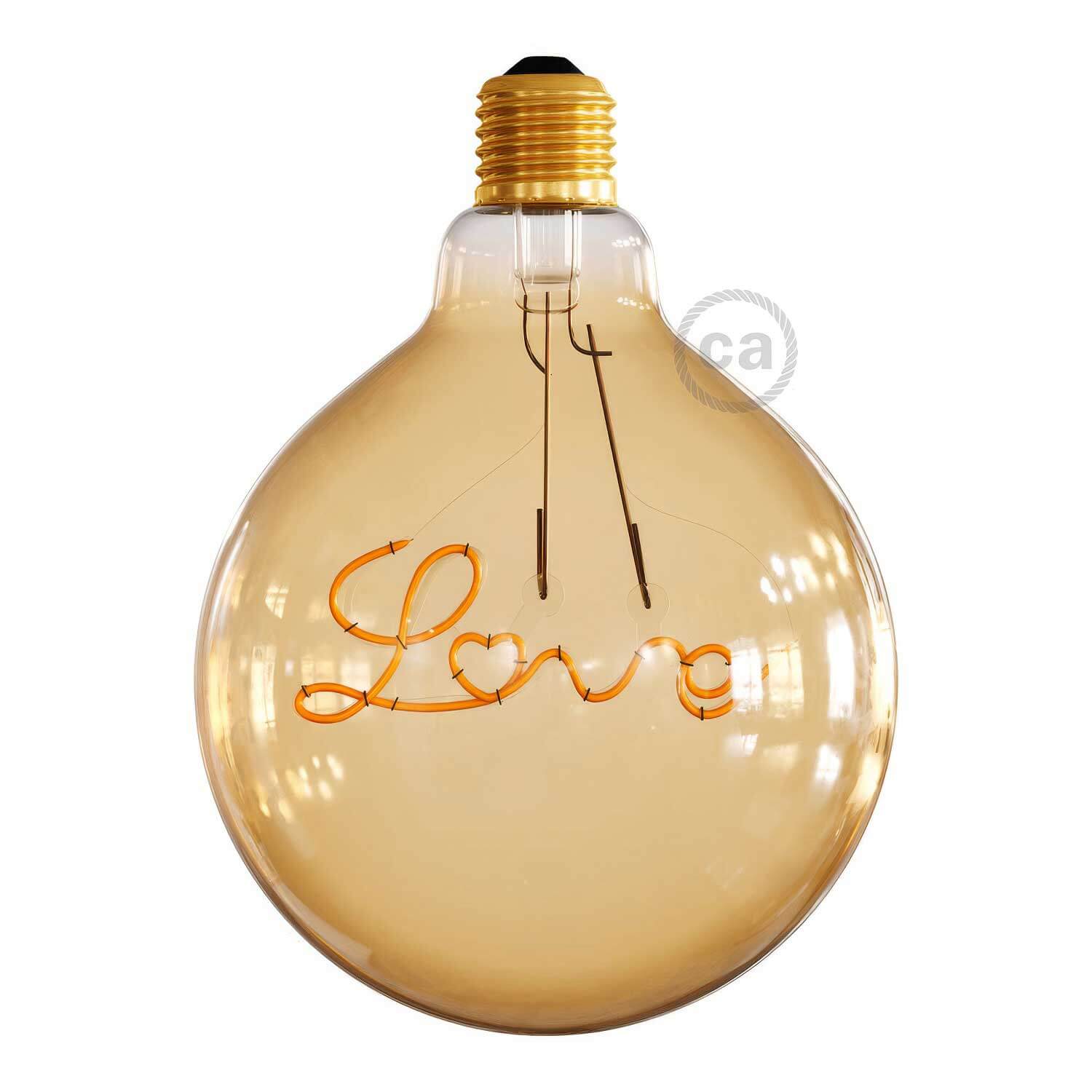 Goldene LED-Glühbirne für Hängeleuchte Globo G125 mit einzelnem „Love“-Filament, 4,5W 250Lm E27 1800K dimmbar – Hauptbild