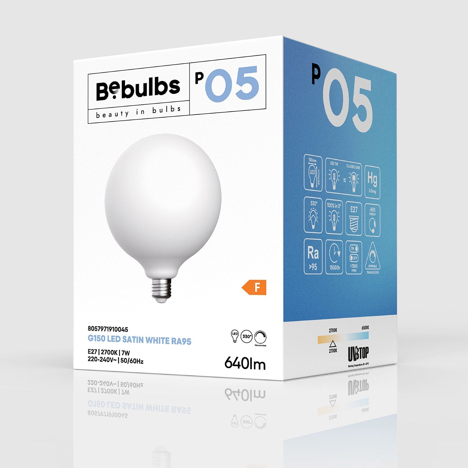 LED-Lampe Porzellan-Effekt CRI 95 G150 7W 640Lm E27 2700K Dimmbar – P05 – Produktansicht 3
