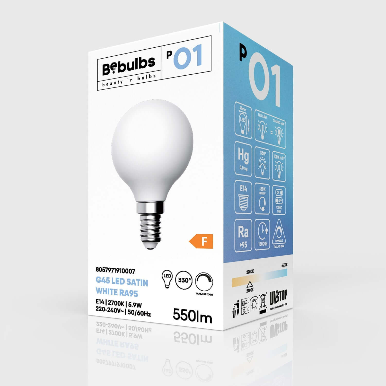 LED-Lampe Porzellan-Effekt CRI 95 G45 5,9W 550Lm E14 2700K Dimmbar – P01 – Produktansicht 3