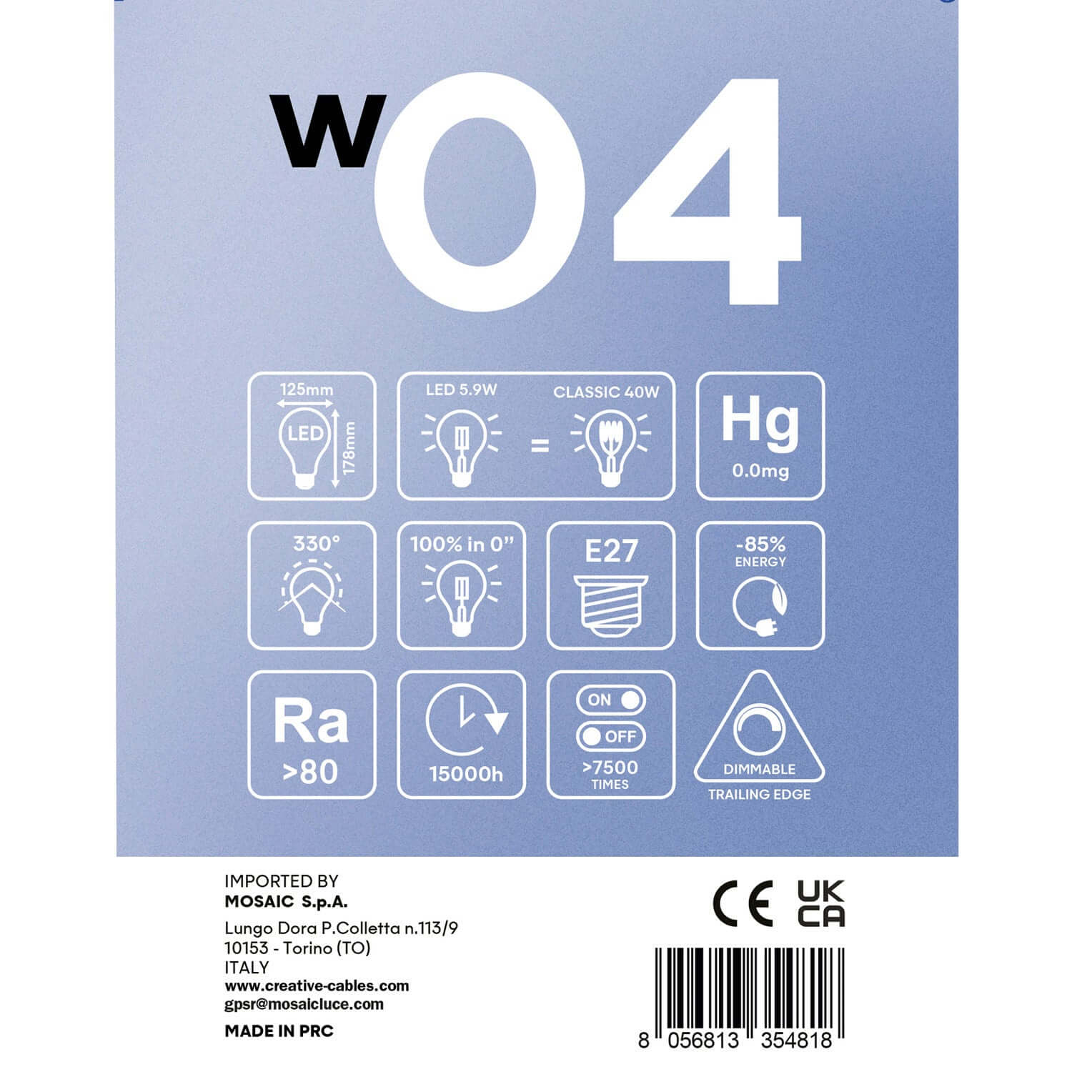 LED-Globe G125 weiß, 5,9W 500Lm E27 2700K dimmbar - W04 – Produktansicht 4