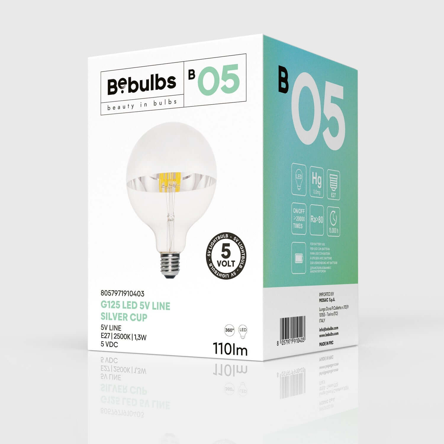 LED-Glühbirne Halbkugel Silber Linea 5V kurzer Filament Globo G125 1,3 W 110 Lm E27 2500 K dimmbar – B05 – Produktansicht 3