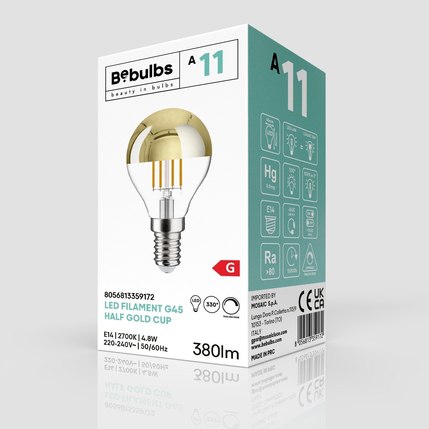 Glühbirne LED Halbkugel Gold Mini-Globe G45 4,8W 380Lm E14 2700K Dimmbar - A11 – Produktansicht 3