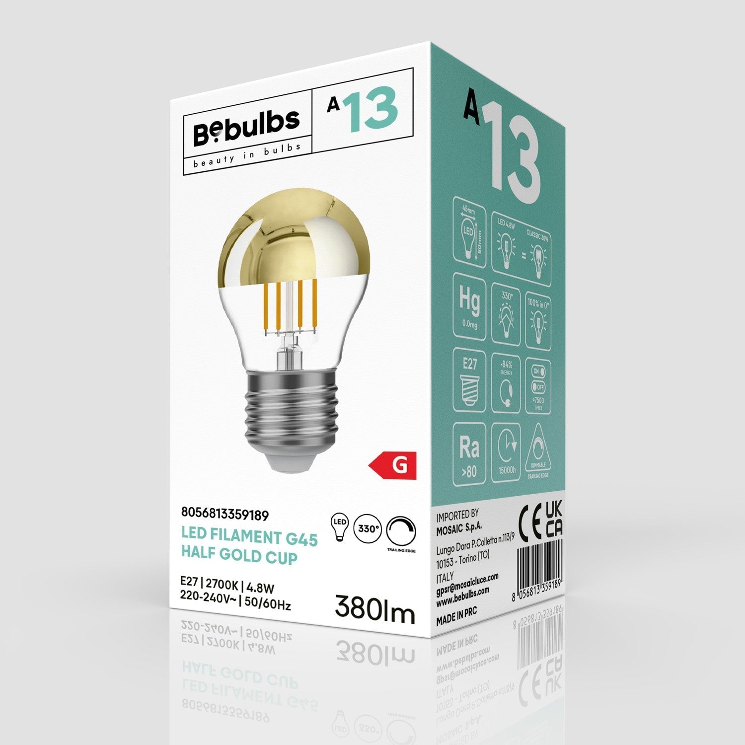 Glühbirne LED Halbkugel Gold Mini-Globe G45 4,8W 380Lm E27 2700K Dimmbar - A13 – Produktansicht 3