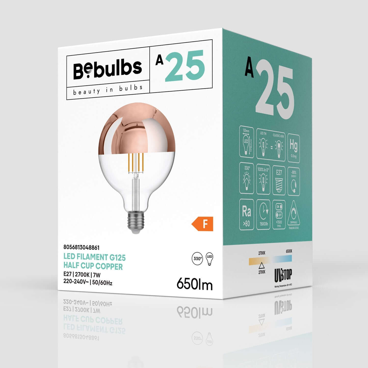 LED-Lampe Halbkugel Kupfer Globe G125 7W 650Lm E27 2700K dimmbar – A25 – Produktansicht 3