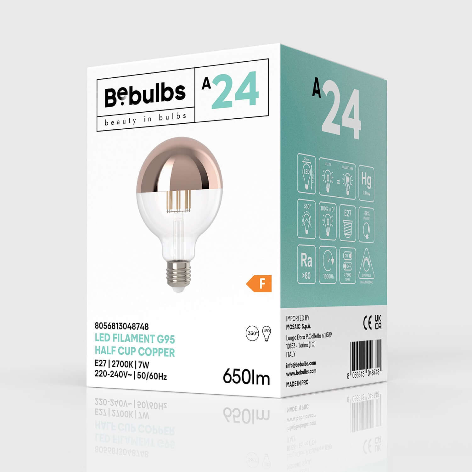 LED-Lampe Halbkugel Kupfer Globe G95 7W 650Lm E27 2700K Dimmbare - A24 – Produktansicht 3