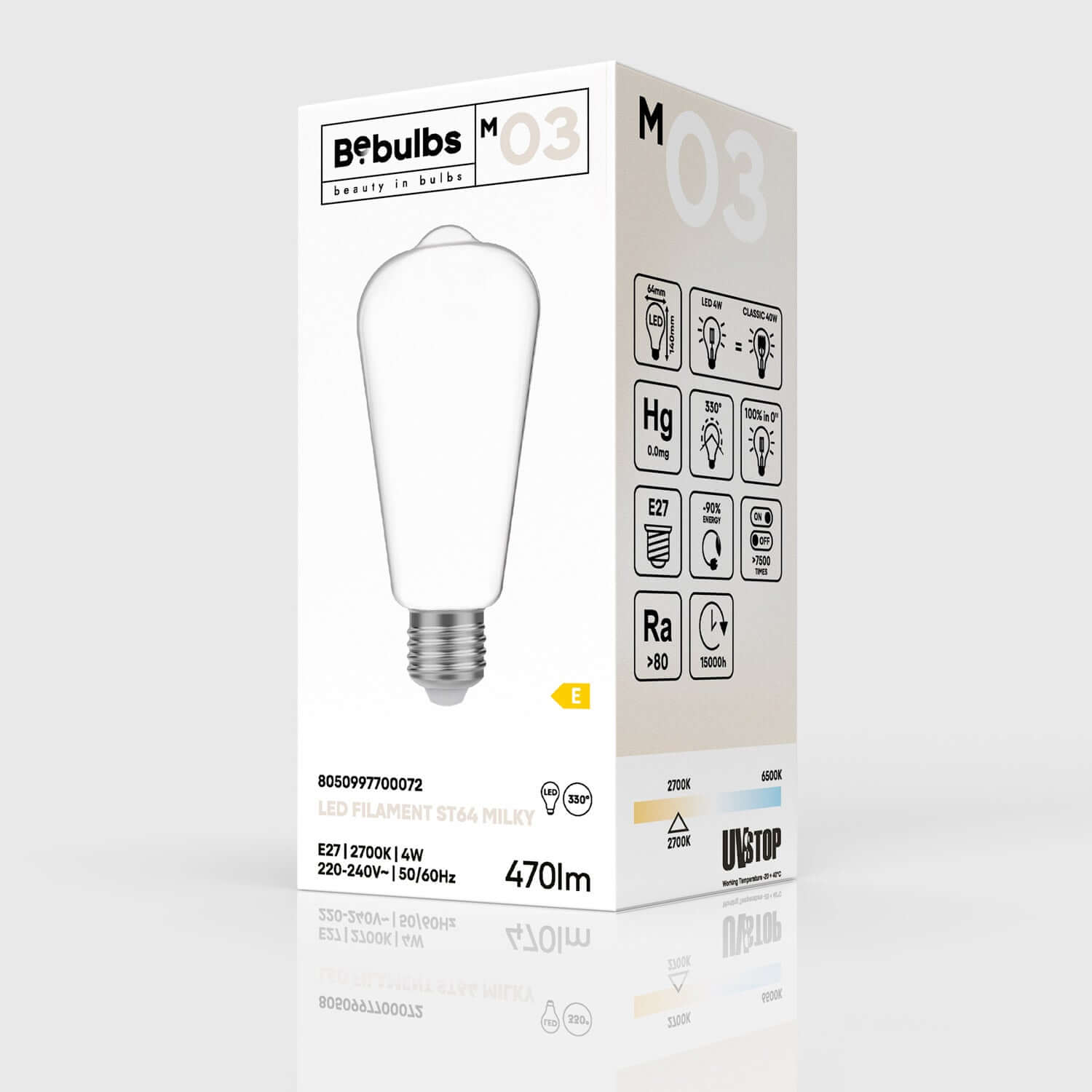 LED-Leuchtmittel Milky Edison ST64 4W 470Lm E27 2700K – M03 – Produktansicht 3