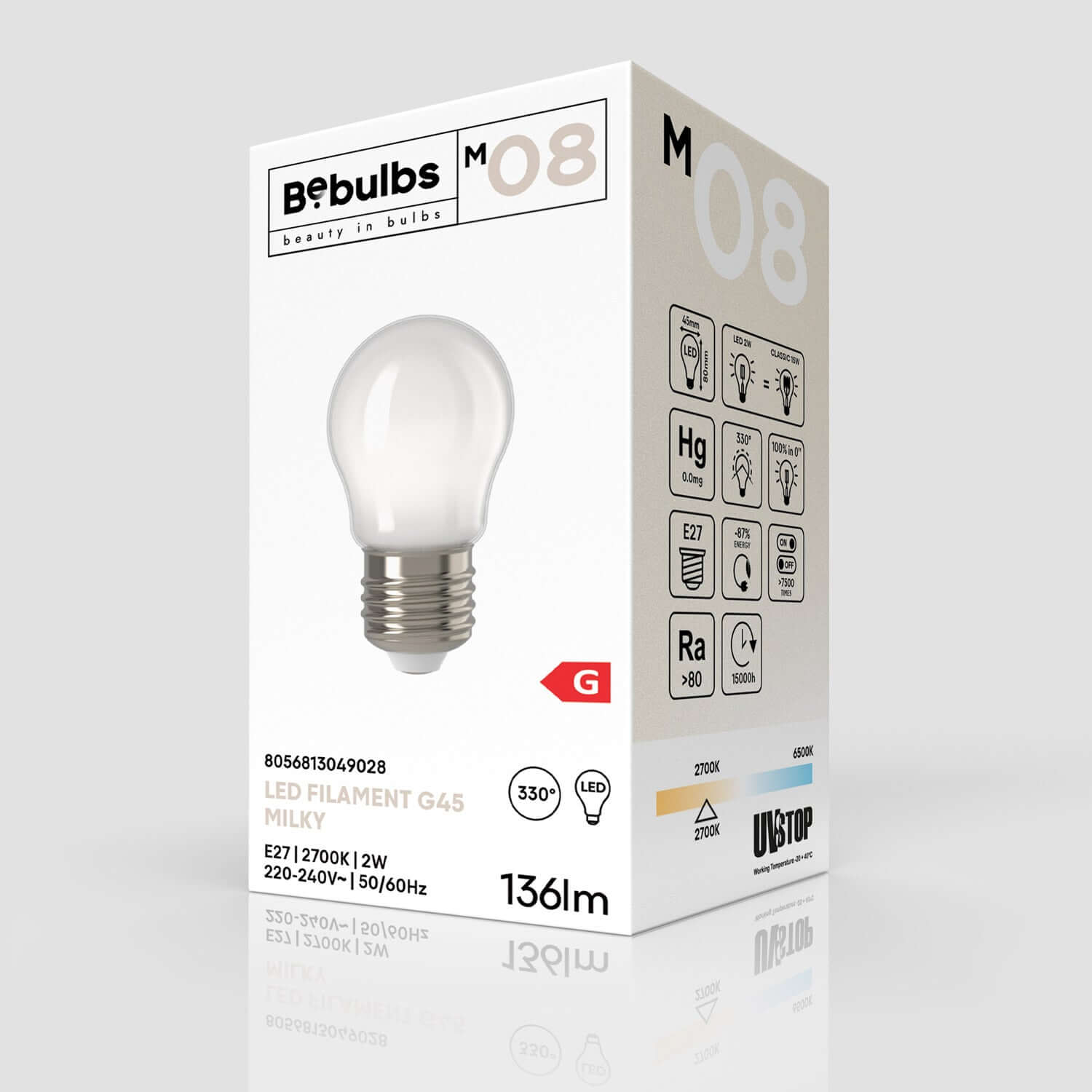LED-Lampe Milky Globetta G45 2W 136Lm E27 2700K – M08 – Produktansicht 3