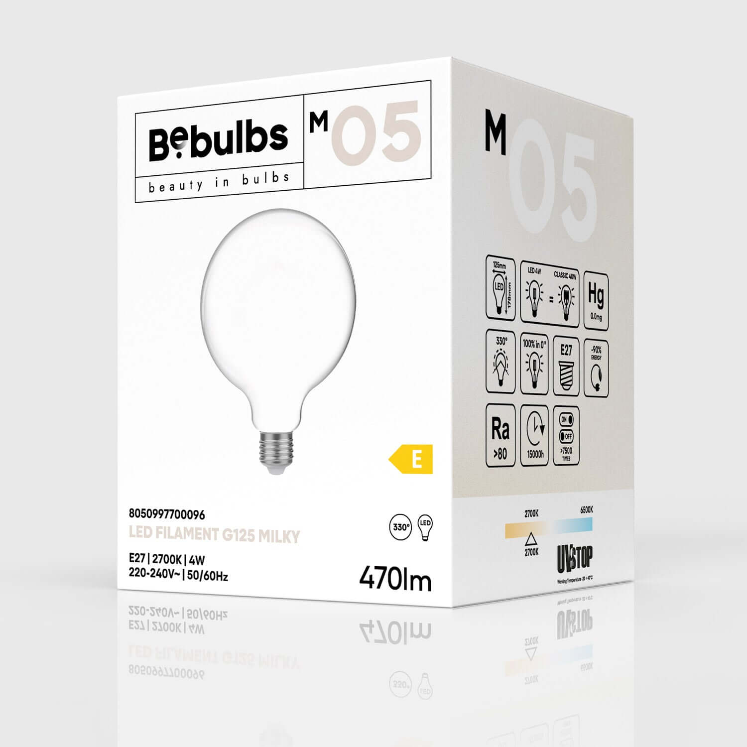 LED-Glühbirne Milky Globe G125 4W 470Lm E27 2700K - M05 – Produktansicht 3