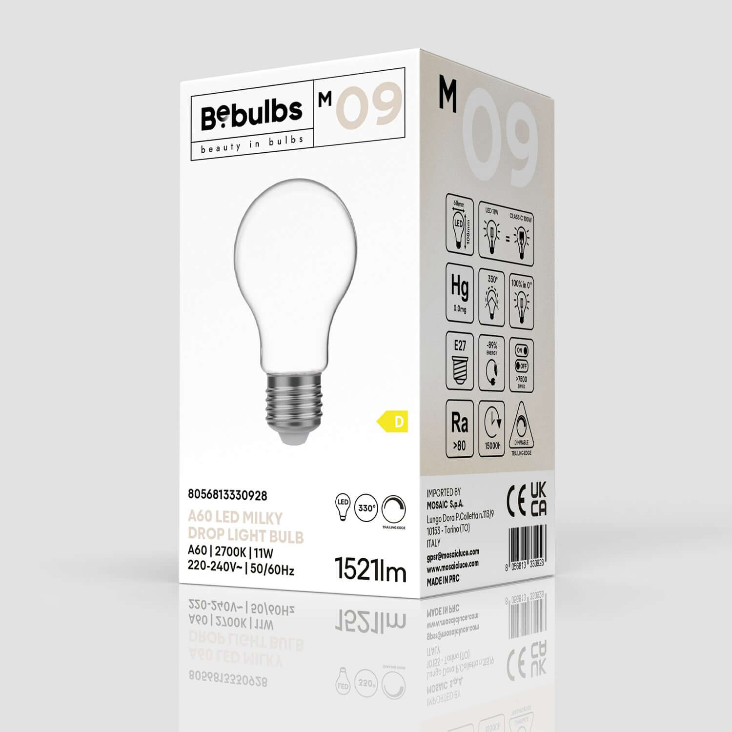 LED-Lampe Milky Goccia A60 11W 1521Lm E27 2700K Dimmbarkeit – M09 – Produktansicht 3