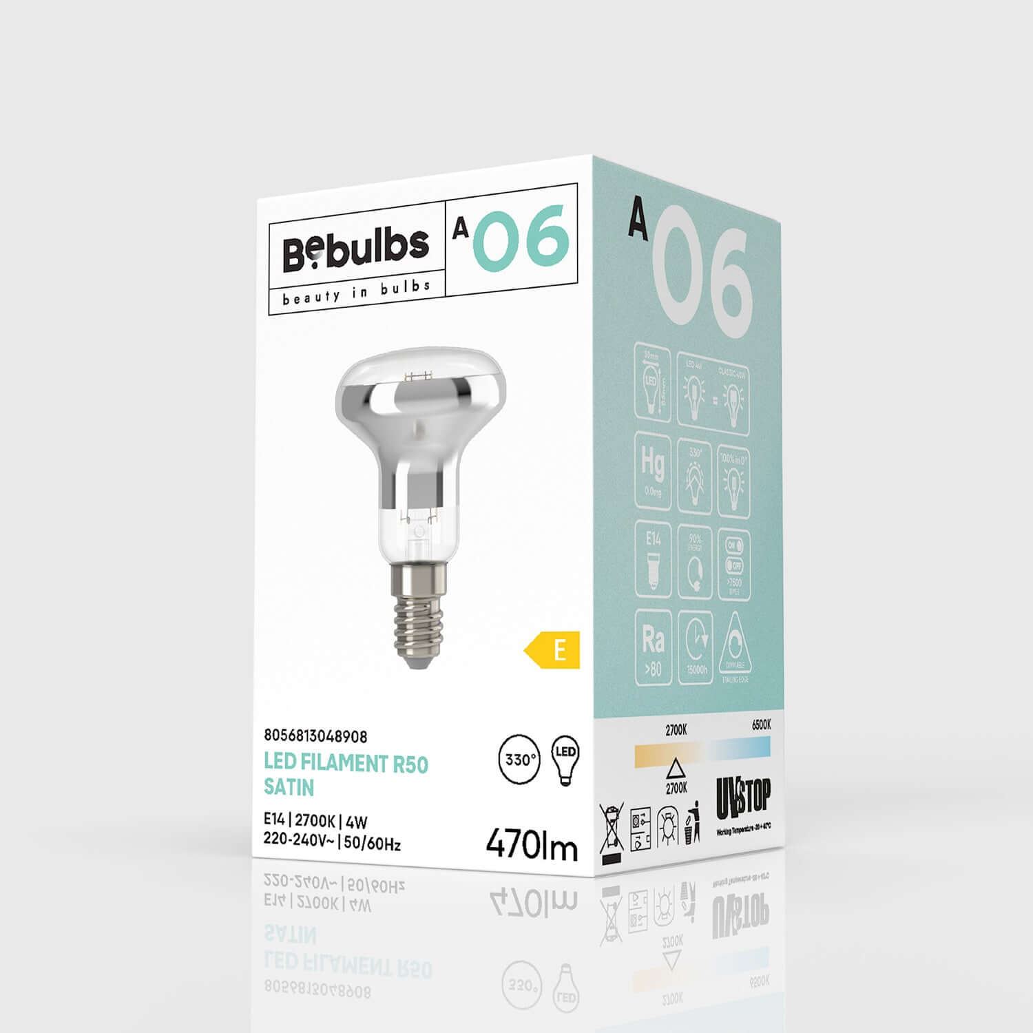 LED Leuchtmittel Silver Mirror R50 4W 470Lm E14 2700K Dimmbare - A06 – Produktansicht 3