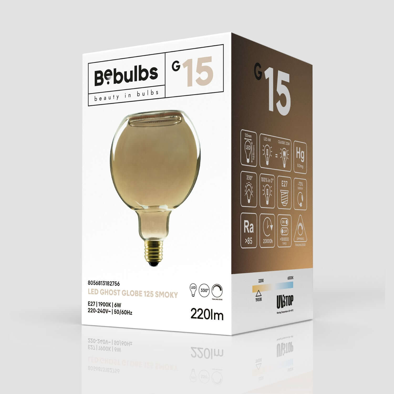 LED-Lampe Smoky Ghost Line CRI 90 G125 6W 220Lm E27 1900K dimmbar – G15 – Produktansicht 4