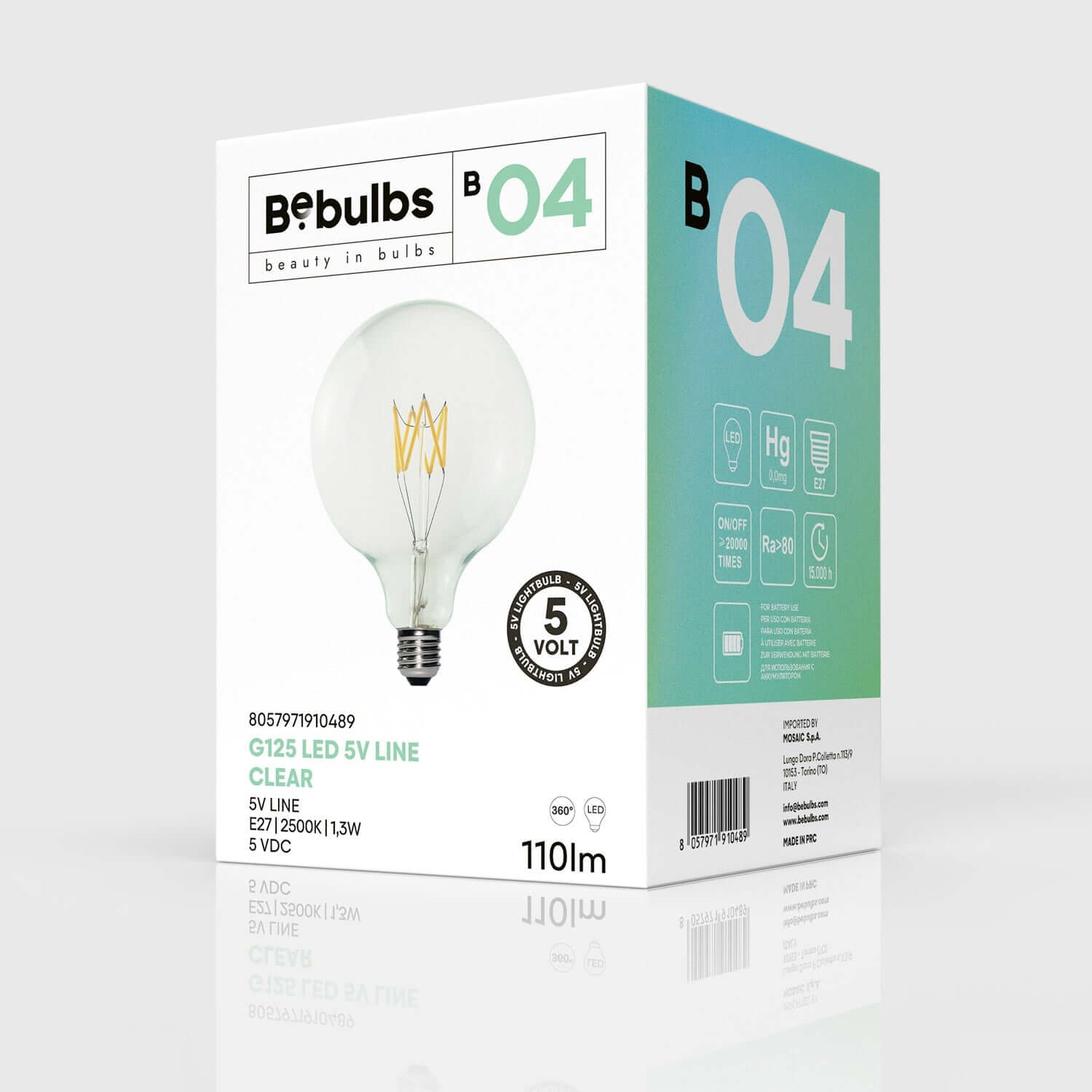 Transparente LED-Lampe Linea 5V Kurzfaden Globo G125 1,3W 110Lm E27 2500K Dimmbar - B04 – Produktansicht 3