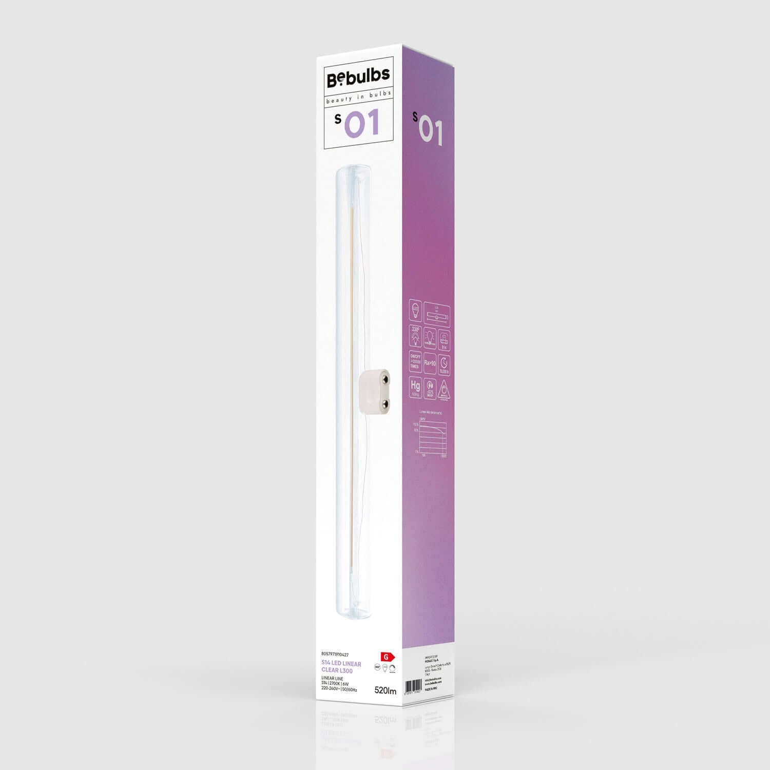 LED-Lampe Transparent CRI 90 Linear S14d – Länge 300 mm 6W 520Lm 2700K Dimmbar – S01 – Produktansicht 4