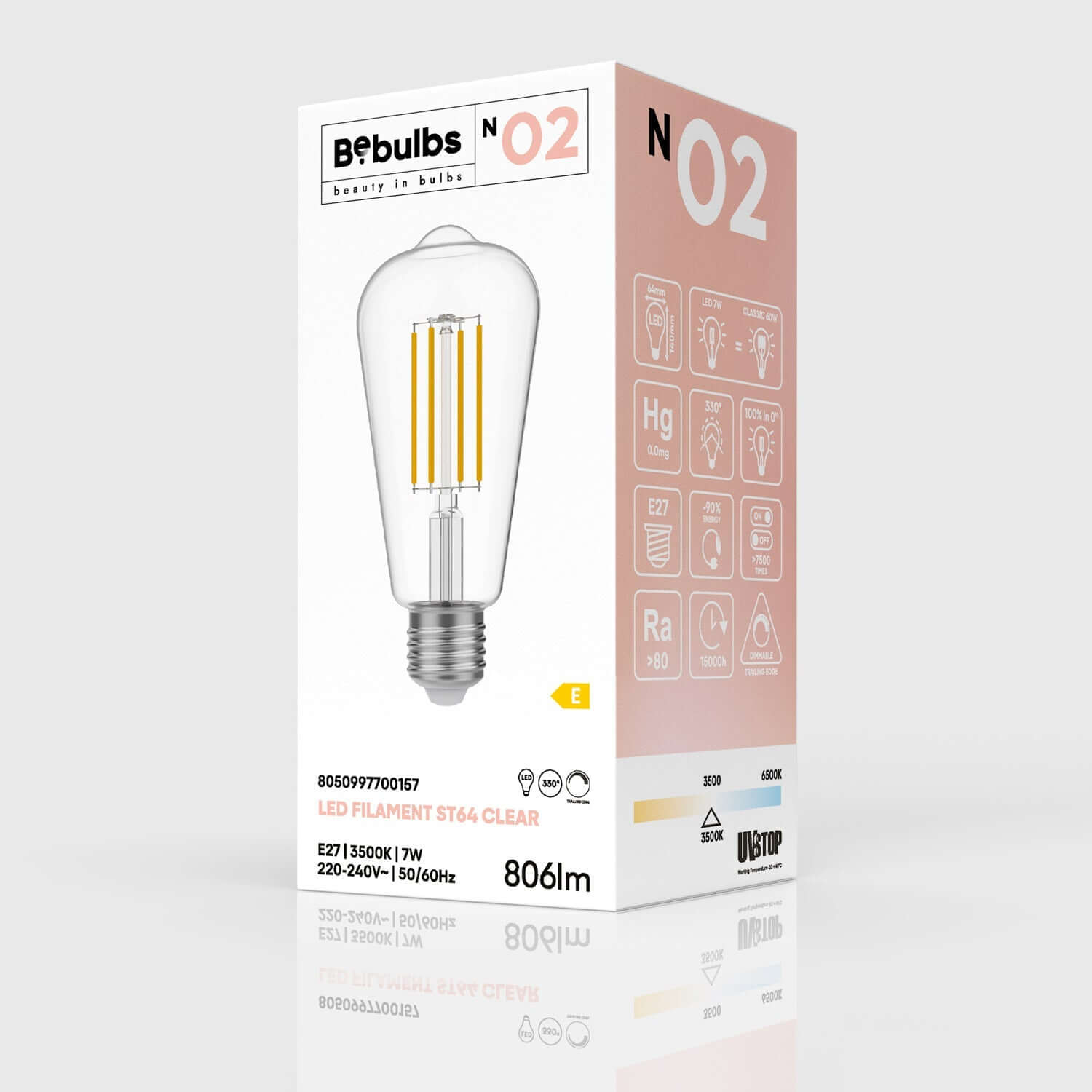 LED-Lampe Transparent Edison ST64 7W 806Lm E27 3500K Dimmbar – N02 – Produktansicht 3