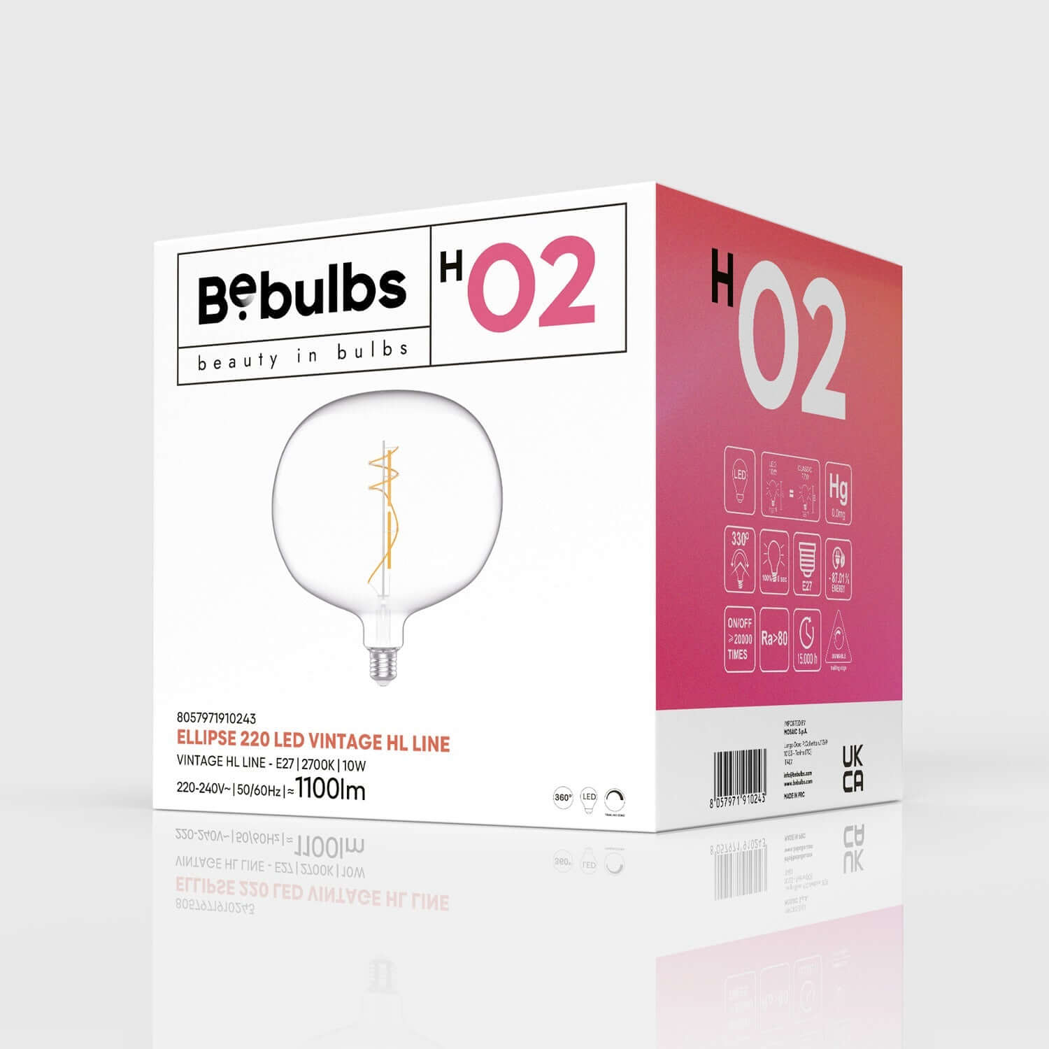 LED-Leuchtmittel Transparent Ellipse 220 10W 1100Lm E27 2700K Dimmbar - H02 – Produktansicht 3