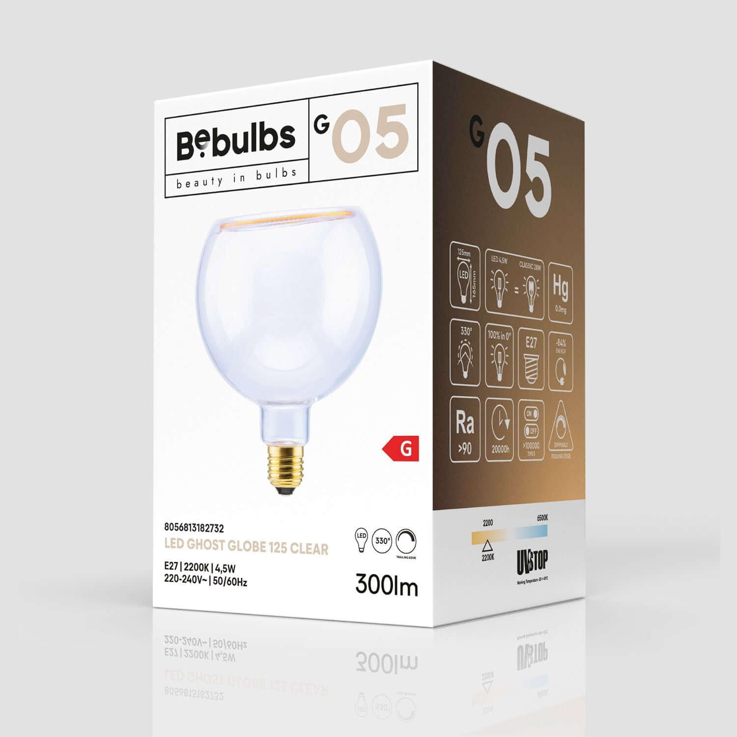 LED-Leuchtmittel Ghost Line Transparent, CRI 90, G125, 4,5W, 300 Lm, E27, 2200K, dimmbar – G05 – Produktansicht 4