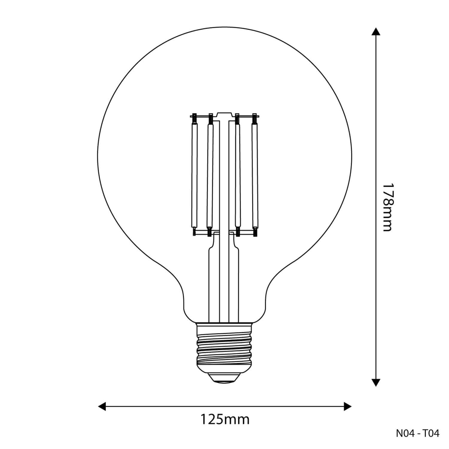 LED-Glühlampe Transparent Globe G125 7W 806Lm E27 3500K Dimmbarkeit – N04 – Produktansicht 2