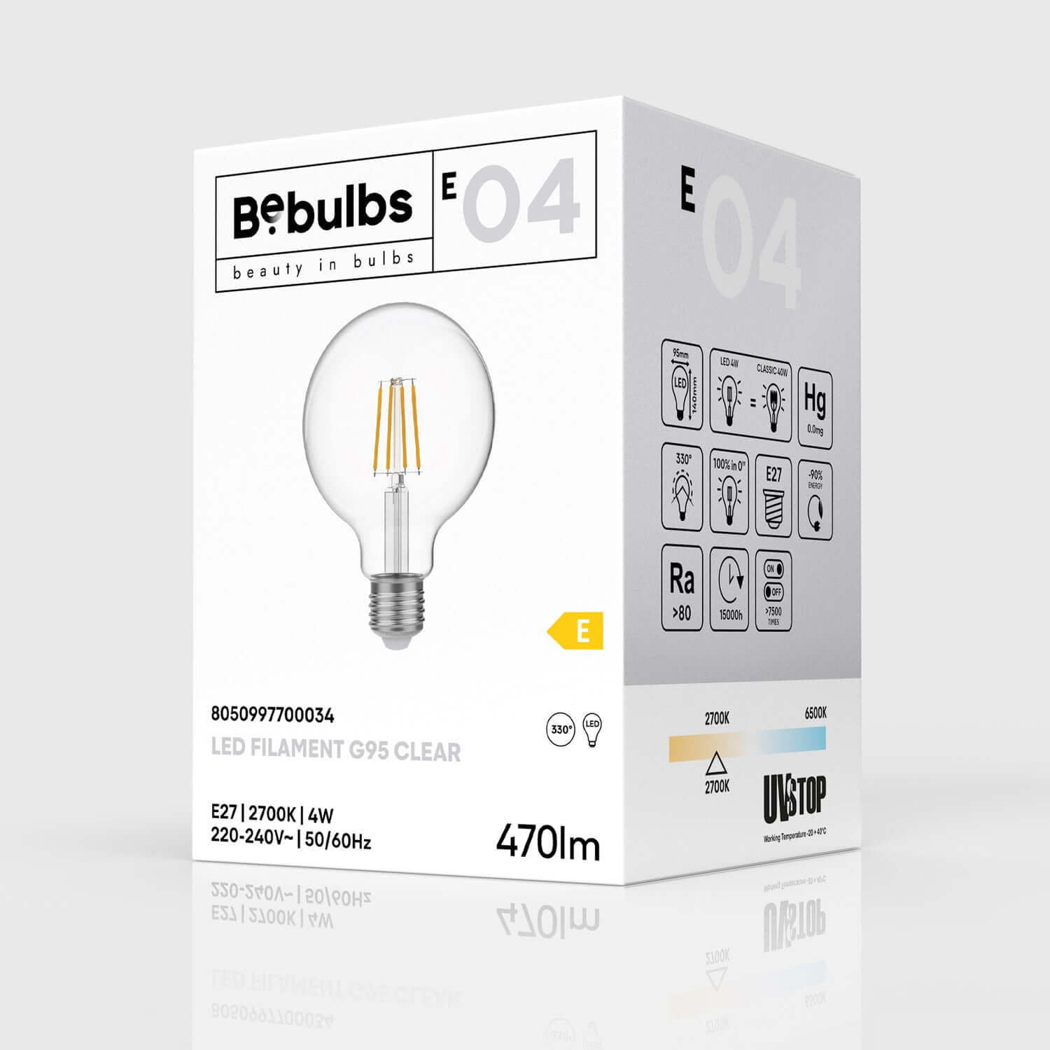 LED-Globe G95 4W 470Lm E27 2700K – E04 – Produktansicht 3
