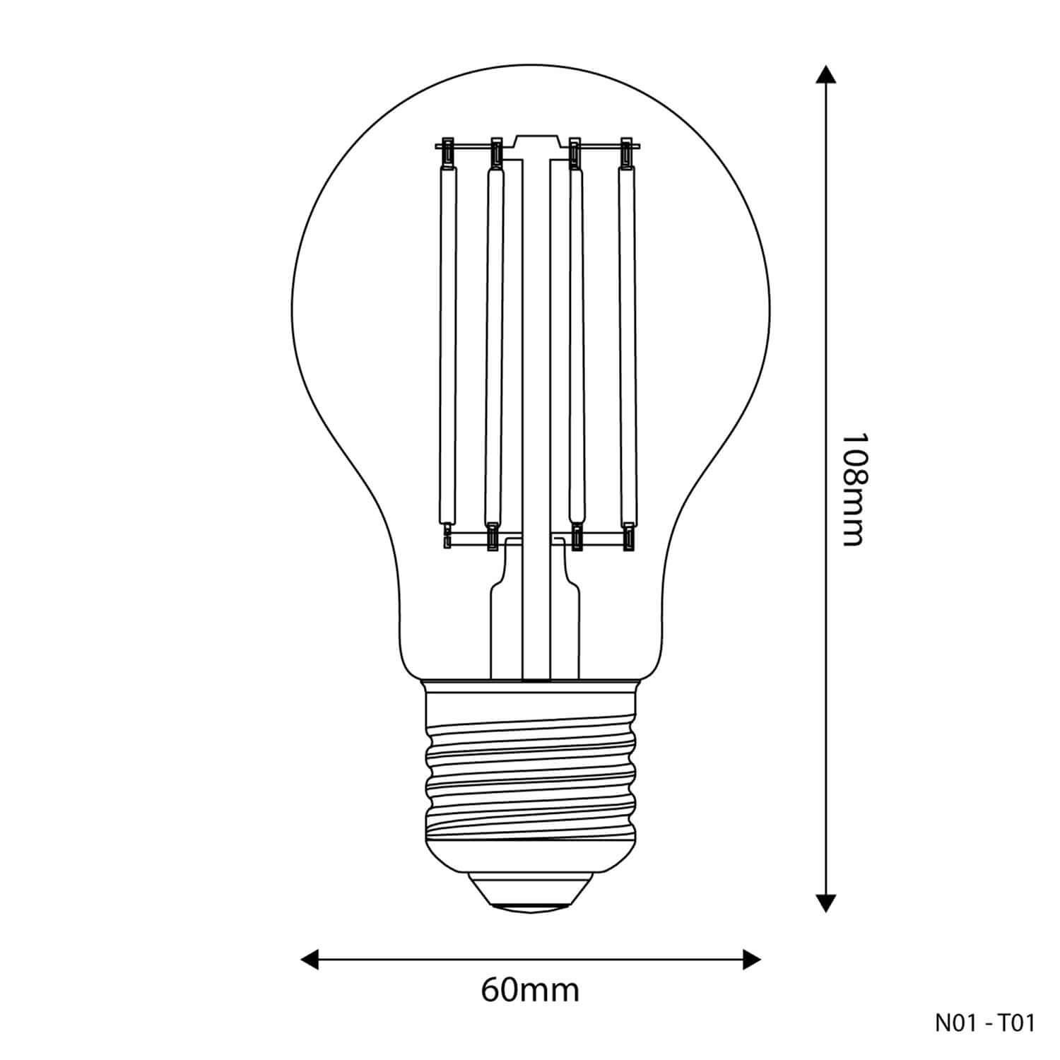 LED-Glühbirne Transparent Tropfen A60 7W 806Lm E27 3500K Dimmbar – N01 – Produktansicht 2