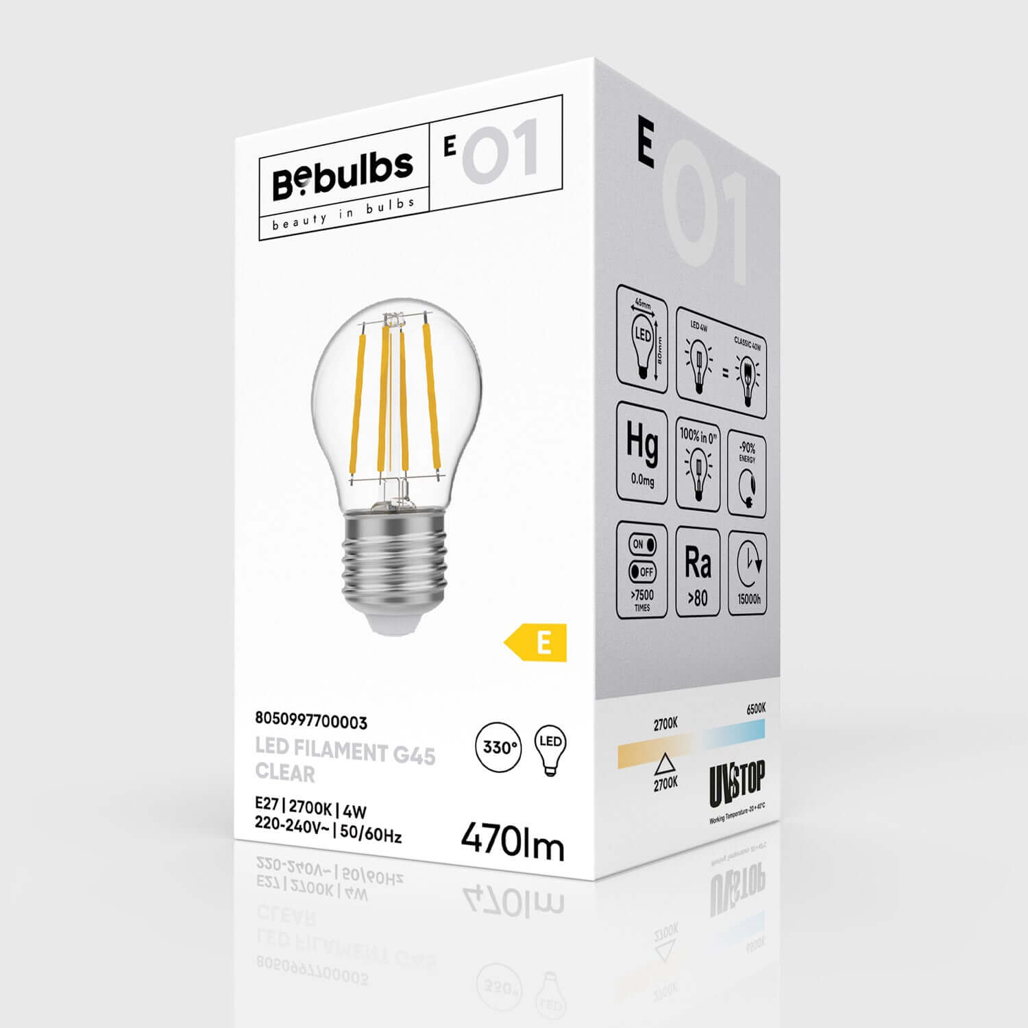 LED-Lampe Transparent Mini Globe G45 4W 470Lm E27 2700K – E01 – Produktansicht 3