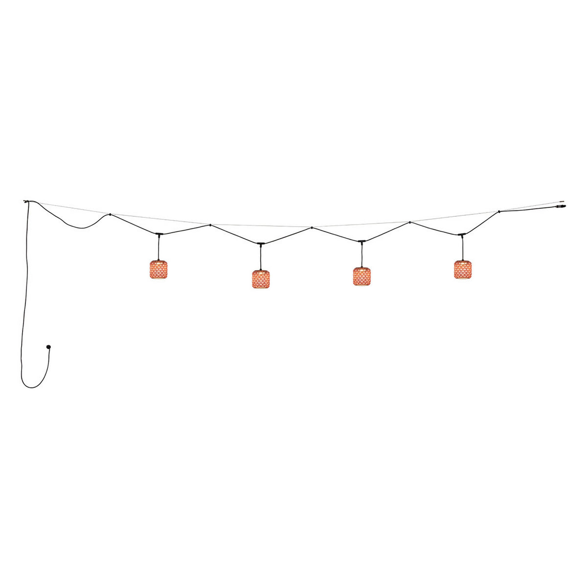 Bover Nans Catenary S/16/4L Außen-Pendelleuchte – Schirm Rot (mit Orange und Beige)