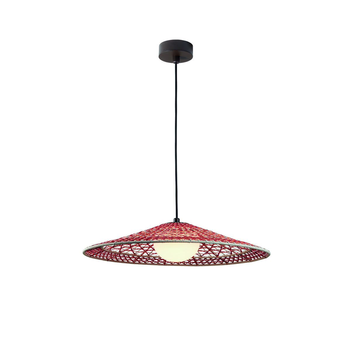 Bover Nans S/55 Außen-Pendelleuchte – Schirm Rot (mit Orange und Beige)