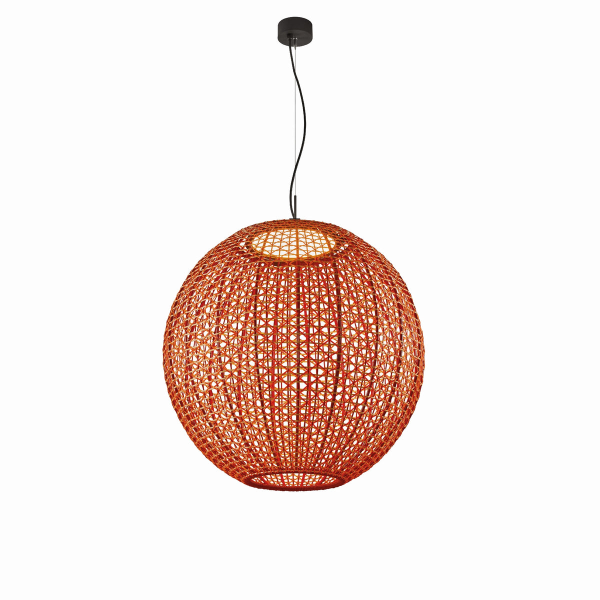 Bover Nans Sphere S/80 Außen-Pendelleuchte – Schirm Rot (mit Orange und Beige)