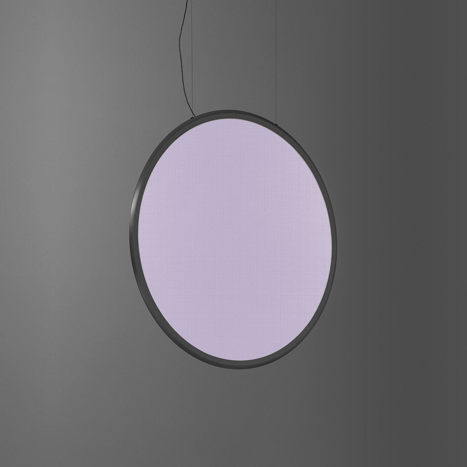 Artemide Discovery Vertical Pendelleuchte – Aluminium satiniert, Integralis Weiß-Violett, App-steuerbar, 70