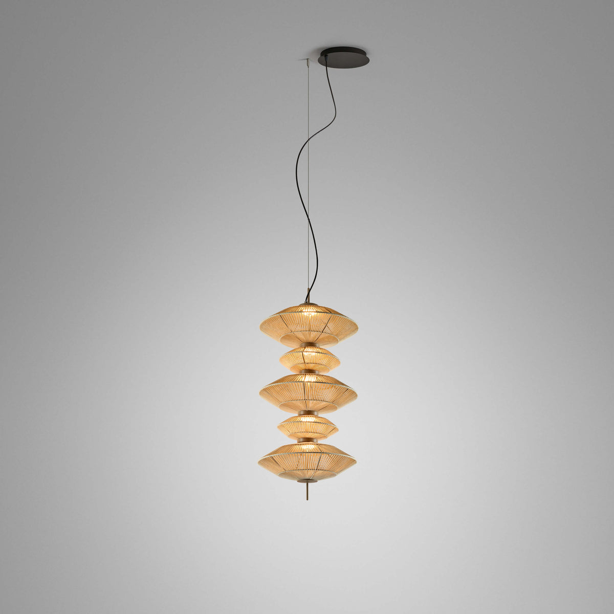 Bover Yuyun C (Combined Shades) Pendelleuchte – Yuyun S/5C – Beige satiniert, Beige Faden